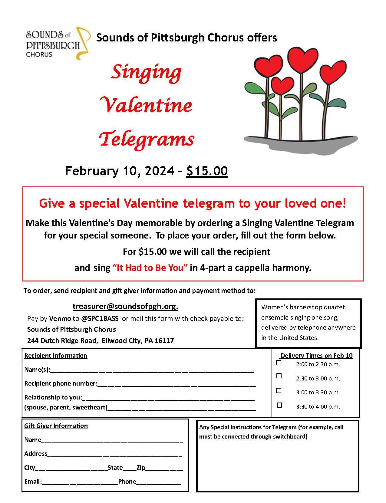 Flyer for Singing Telegrams
